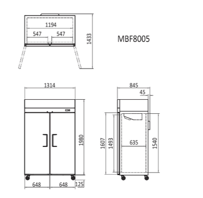 Atosa 1300L 2 Door Fridge 1314mm MBF8005