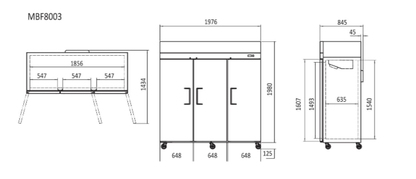 Atosa 1968L 3 Door Upright Freezer 1976mm MBF8003