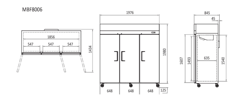 Atosa 1968L 3 Door Upright Fridge 1976mm MBF8006