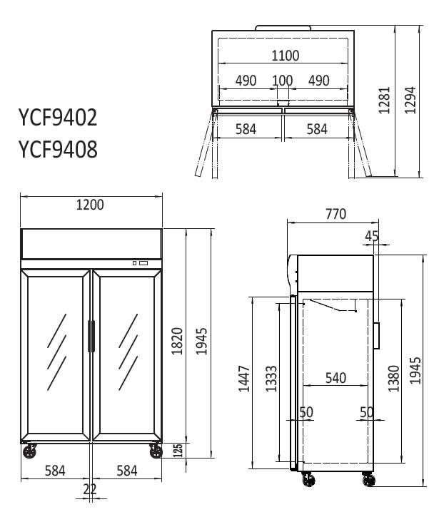 Atosa 900L Double Door Glass Upright Freezer YCF9408