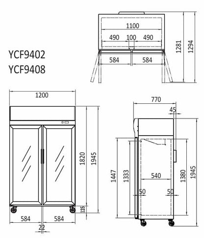 Atosa 900L Double Door Glass Upright Freezer YCF9408