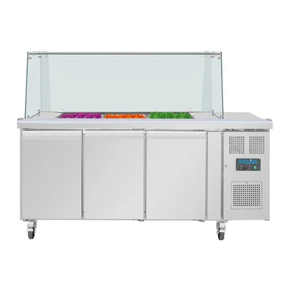 Polar U-Series 3 Door GN Saladette Counter Fridge with Glass Top UA018-A