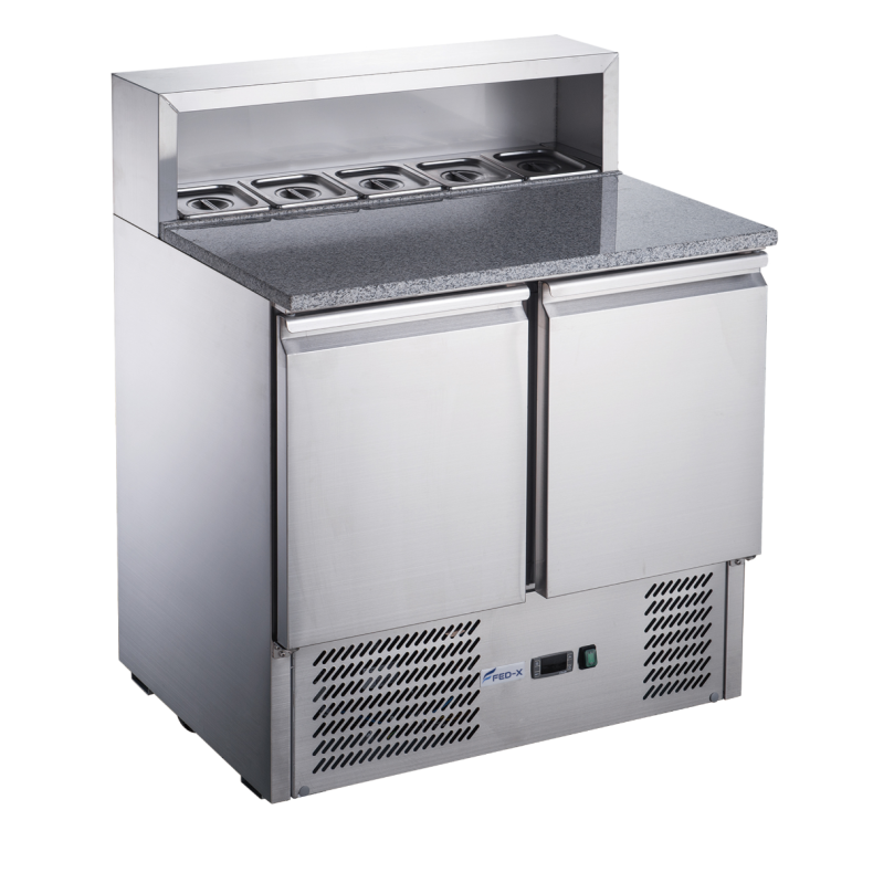 FED-X XGNS900E Commercial Two Door Salad Prep Fridge with Marble Top – 240L