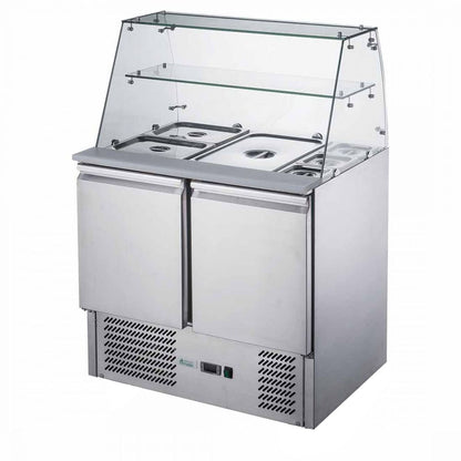 FED-X Two Door Salad Prep Fridge with Glass Top - XS900GC