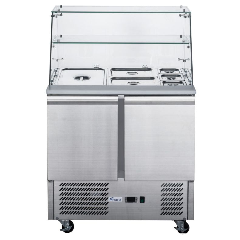 FED-X Two Door Salad Prep Fridge with Glass Top - XS900GC