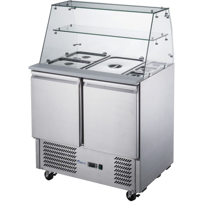 FED-X Two Door Salad Prep Fridge with Glass Top - XS900GC