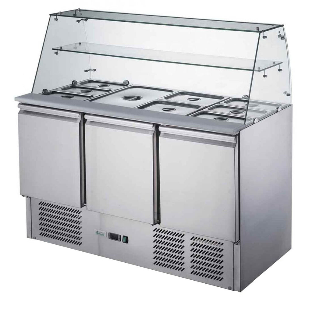 FED-X Three Door Salad Prep Fridge with Glass Top - XS903GC