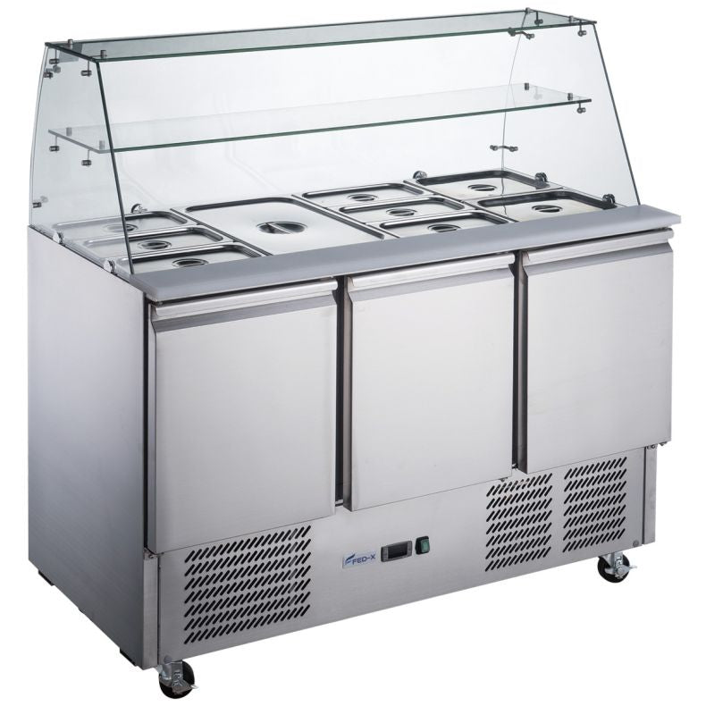 FED-X Three Door Salad Prep Fridge with Glass Top - XS903GC