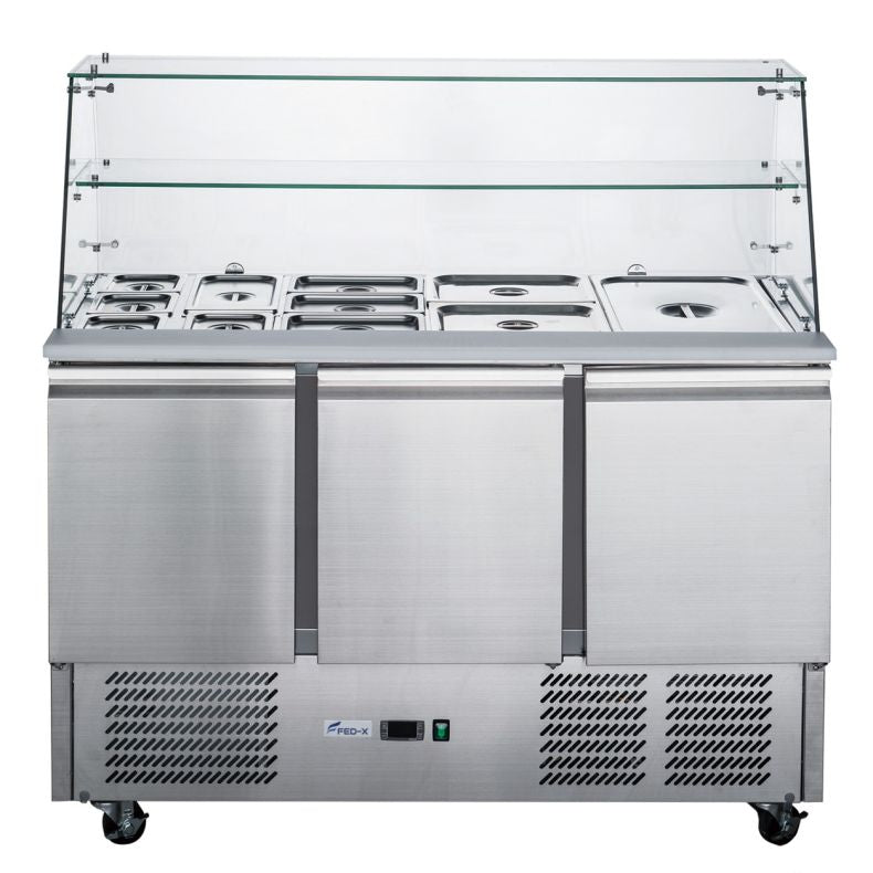 FED-X Three Door Salad Prep Fridge with Glass Top - XS903GC