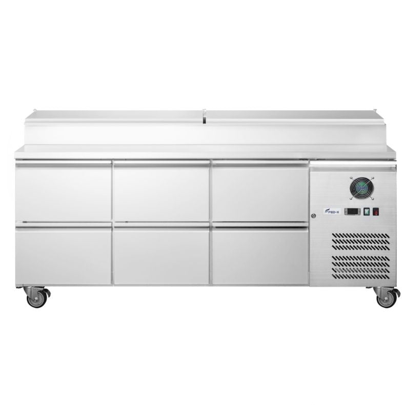 FED-X XSS7C18S3V-6D Stainless Steel Three Door Sandwich Counter – 417L 6-Drawer Prep Fridge