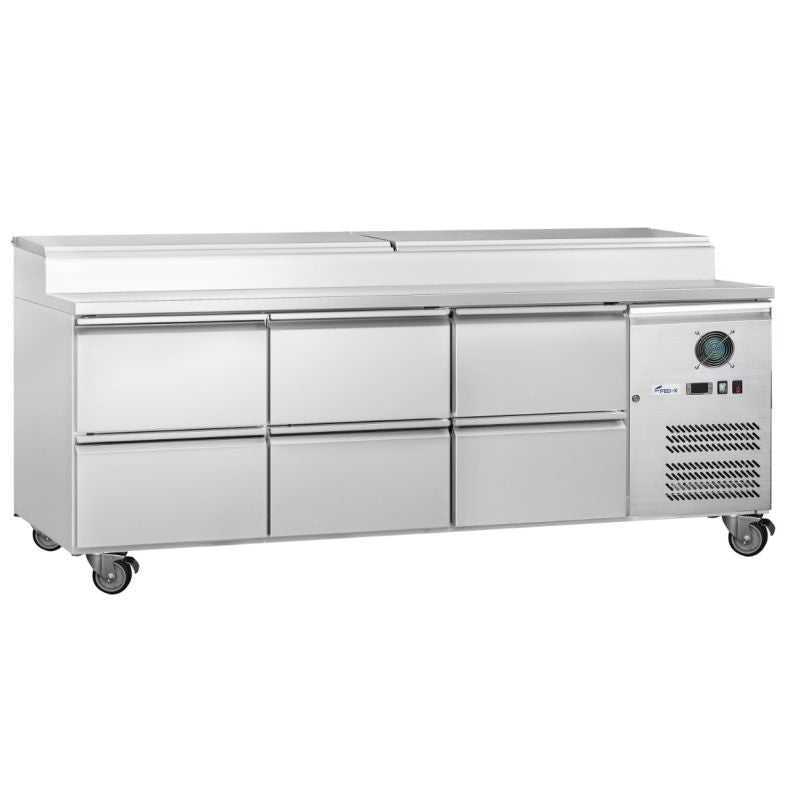 FED-X XSS7C18S3V-6D Stainless Steel Three Door Sandwich Counter – 417L 6-Drawer Prep Fridge