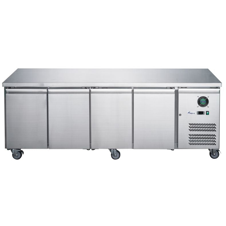 FED-X XUB7C22S4V 553L Four Door Stainless Steel Bench Fridge – Commercial Under-Bench Fridge