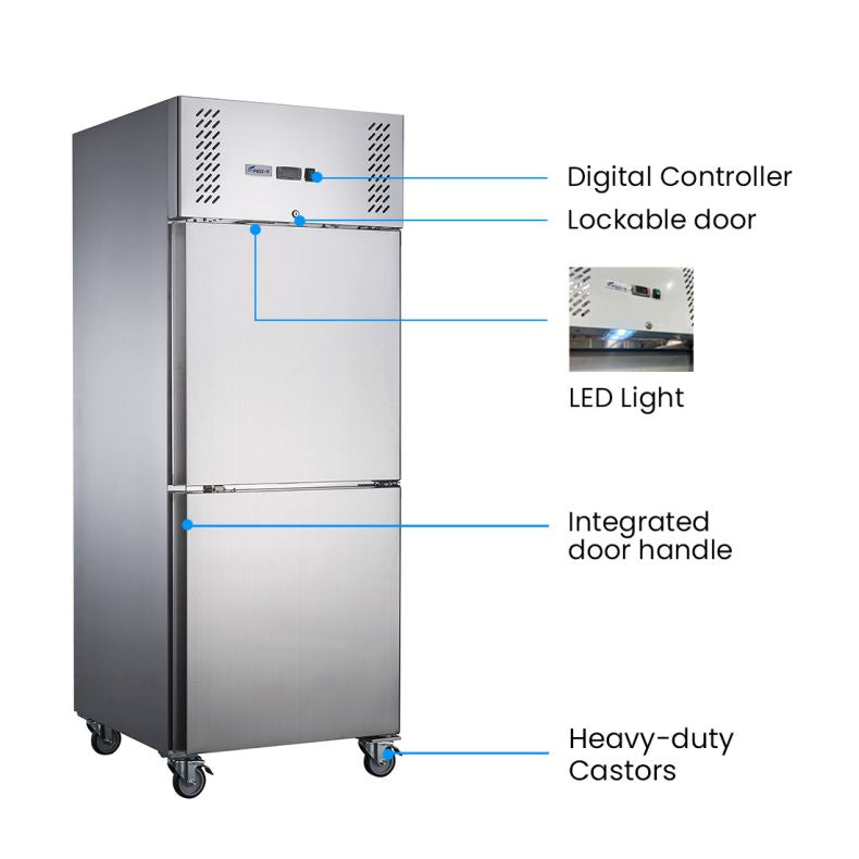 FED-X XURC650S1V 650L Two Split Door Stainless Steel Upright Fridge