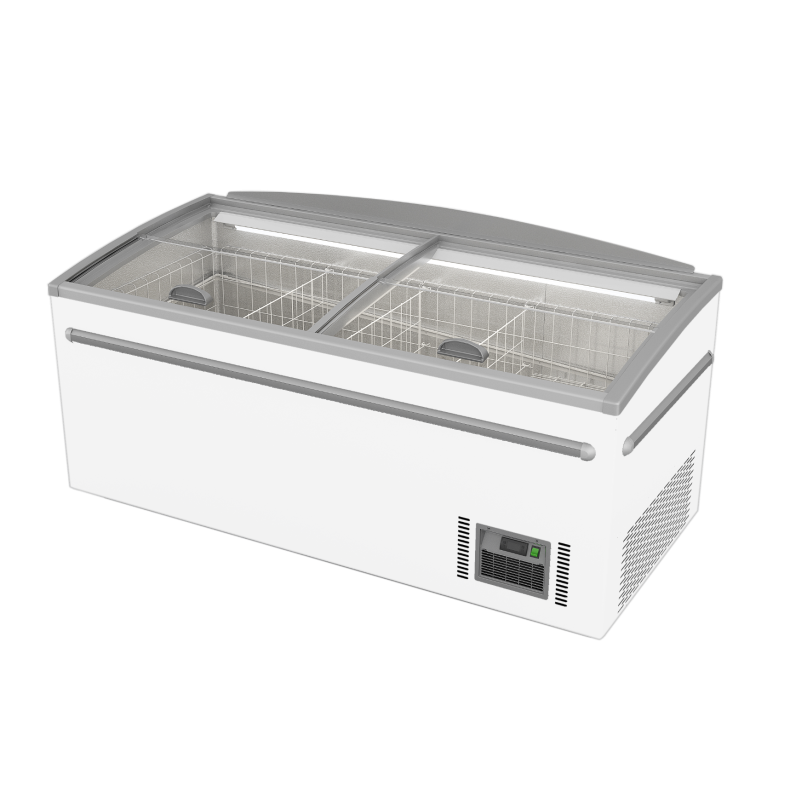 ZCD-E185S Supermarket Island Dual Temperature Freezer & Chiller with Glass Sliding Lids